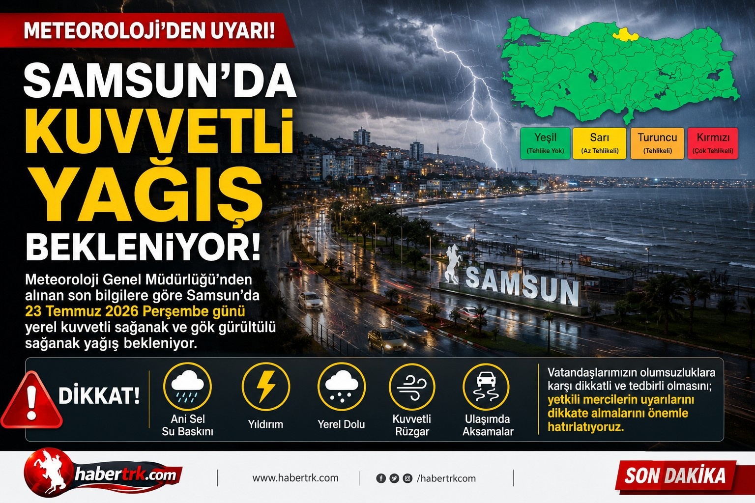 Meteoroloji'den Samsun İçin Sarı Kodlu Uyarı: Kuvvetli Sağanak Geliyor