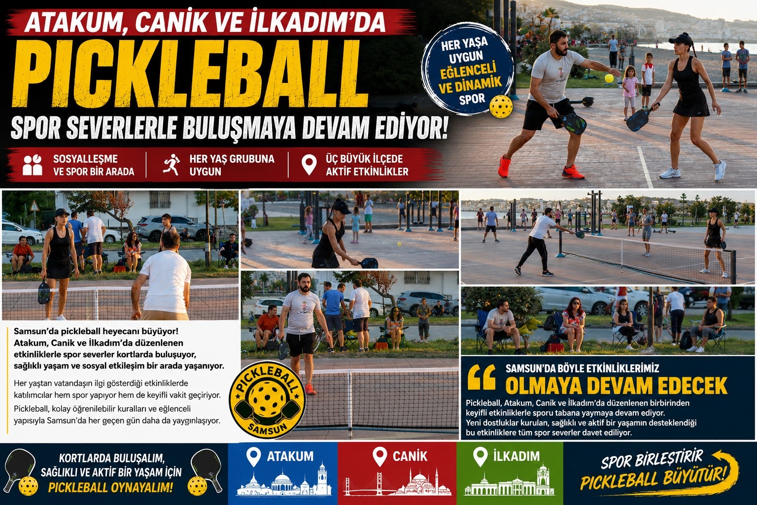 Pickleball Atakum, Canik ve İlkadım'da spor severlerle buluşmaya devam ediyor